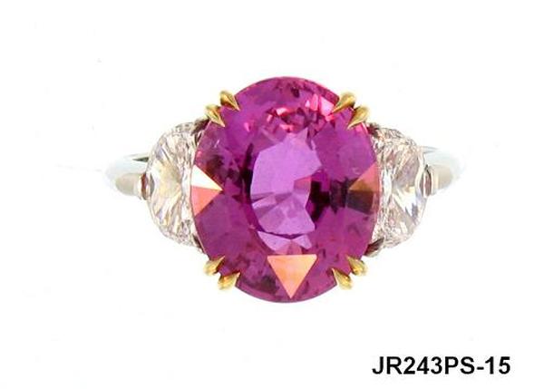 View PT/18K Oval Pink Sapphire/Half Moon Diamond