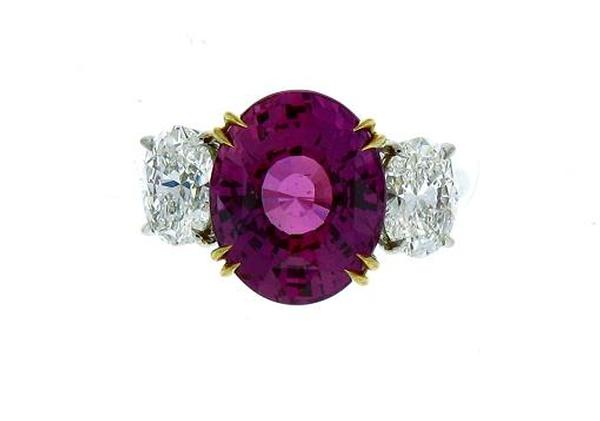 View PT/18K Oval Pink Sapphire/Oval Diamond