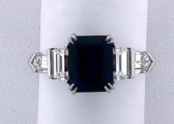 View PT Emerald-cut Blue Sapphire/Trapezoid & Baguette Diamond