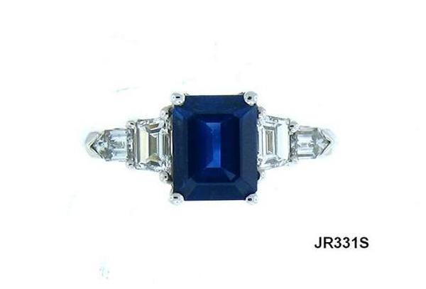 View 18KW Emerald-cut Blue Sapphire/Trapezoid&Baguette Diamond